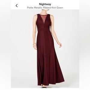 Nightway 10P Metallic Ribbed-Knit Gown Elegant floor length sparkly burgundy